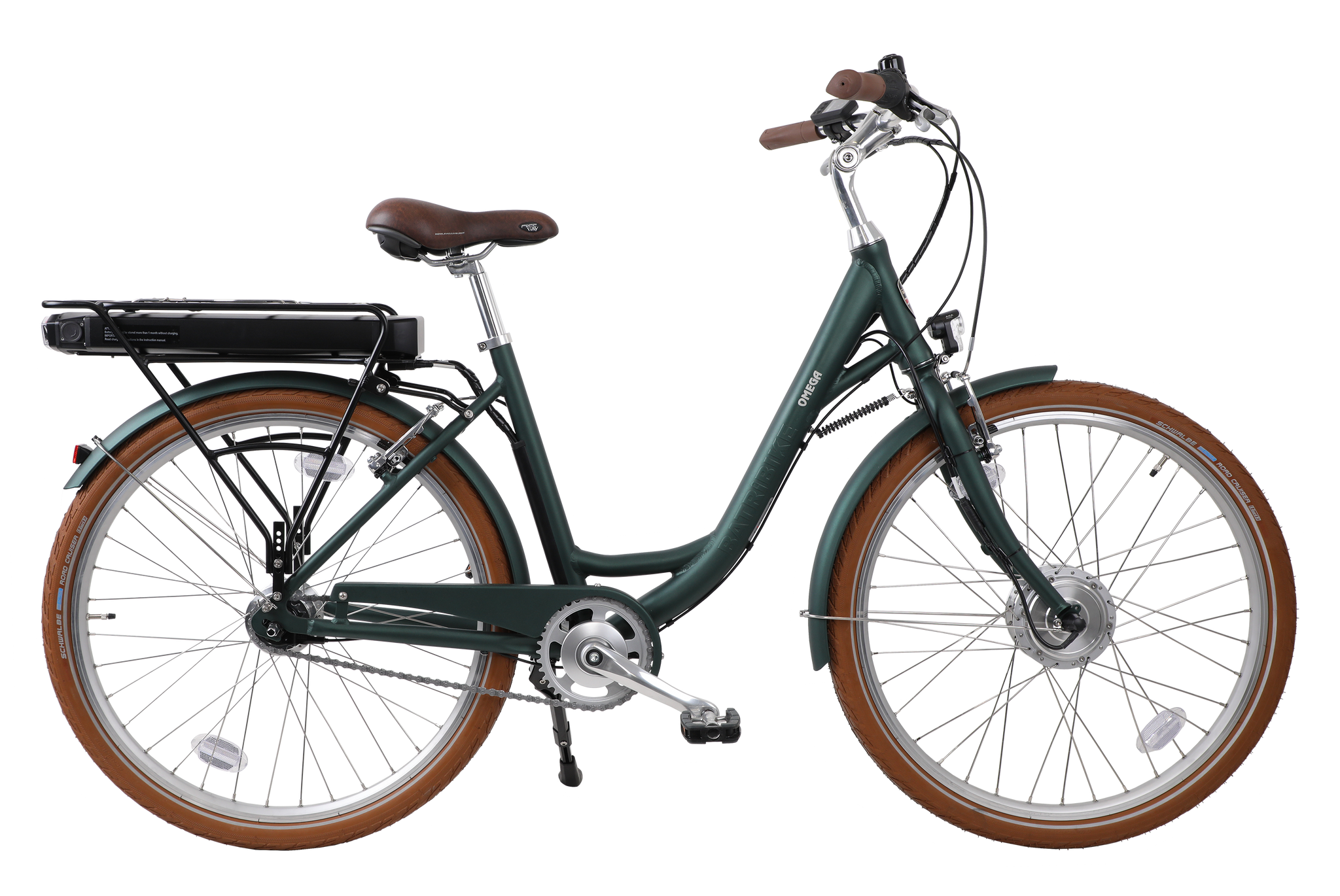 Omega step through, low seat eBike with 26 wheels
