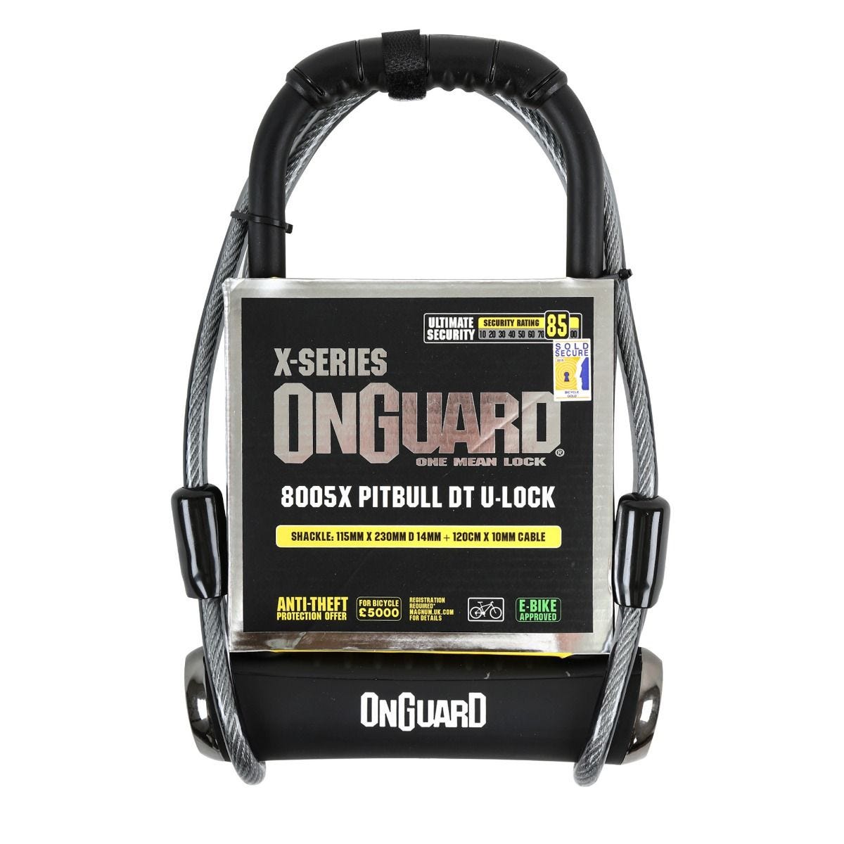 OnGuard Pitbull DT 8005 U-Lock 115 X 230 X 14mm Sold Secure Diamond shackle and cable lock